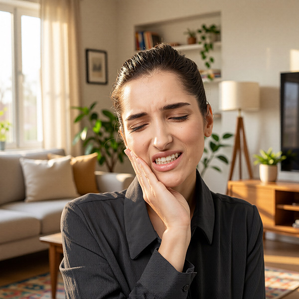 Woman in pain from TMJ problem